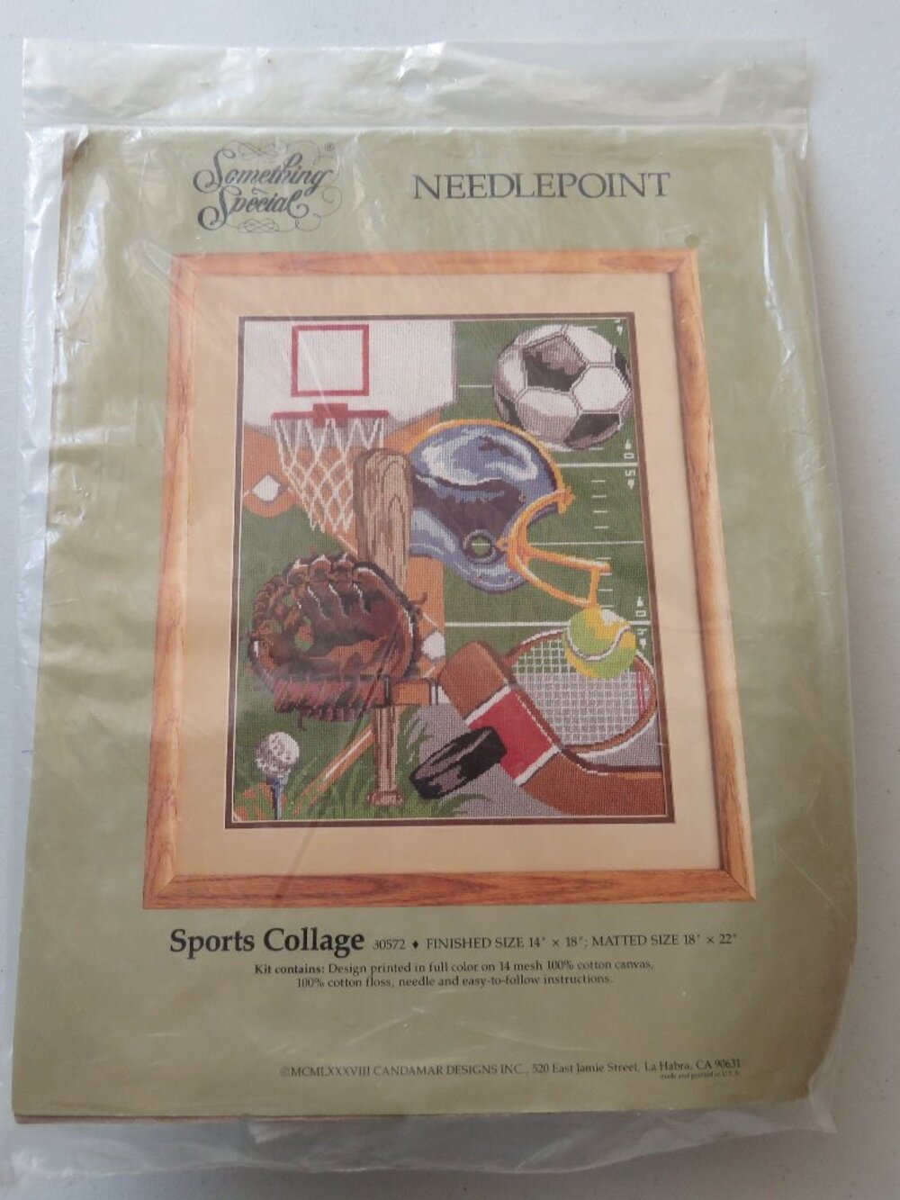 Sports Collage Something Special Vintage Candamar Needlepoint Kit #30572, 1988